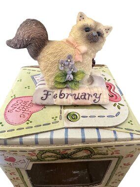 Enesco Calico Kittens February Figurine Amethyst & Violet Cat Of The Month
